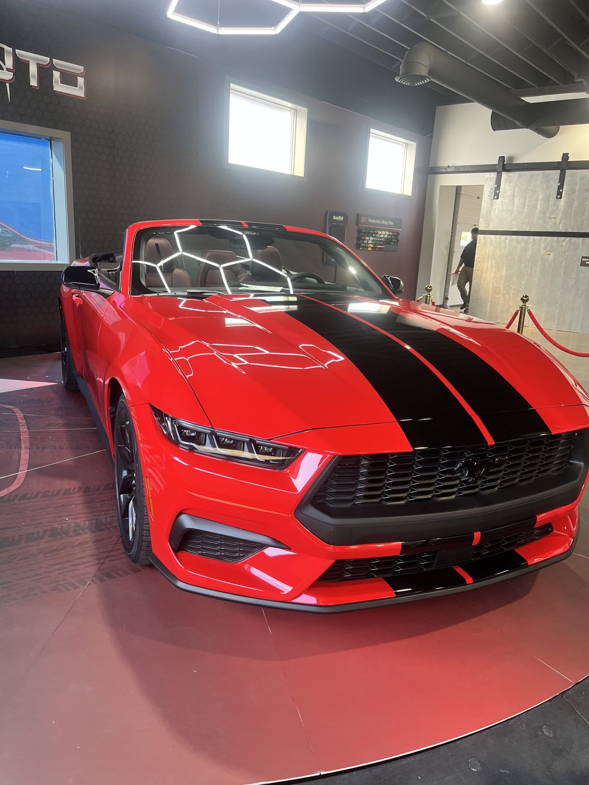 Red Mustang with paint protection film