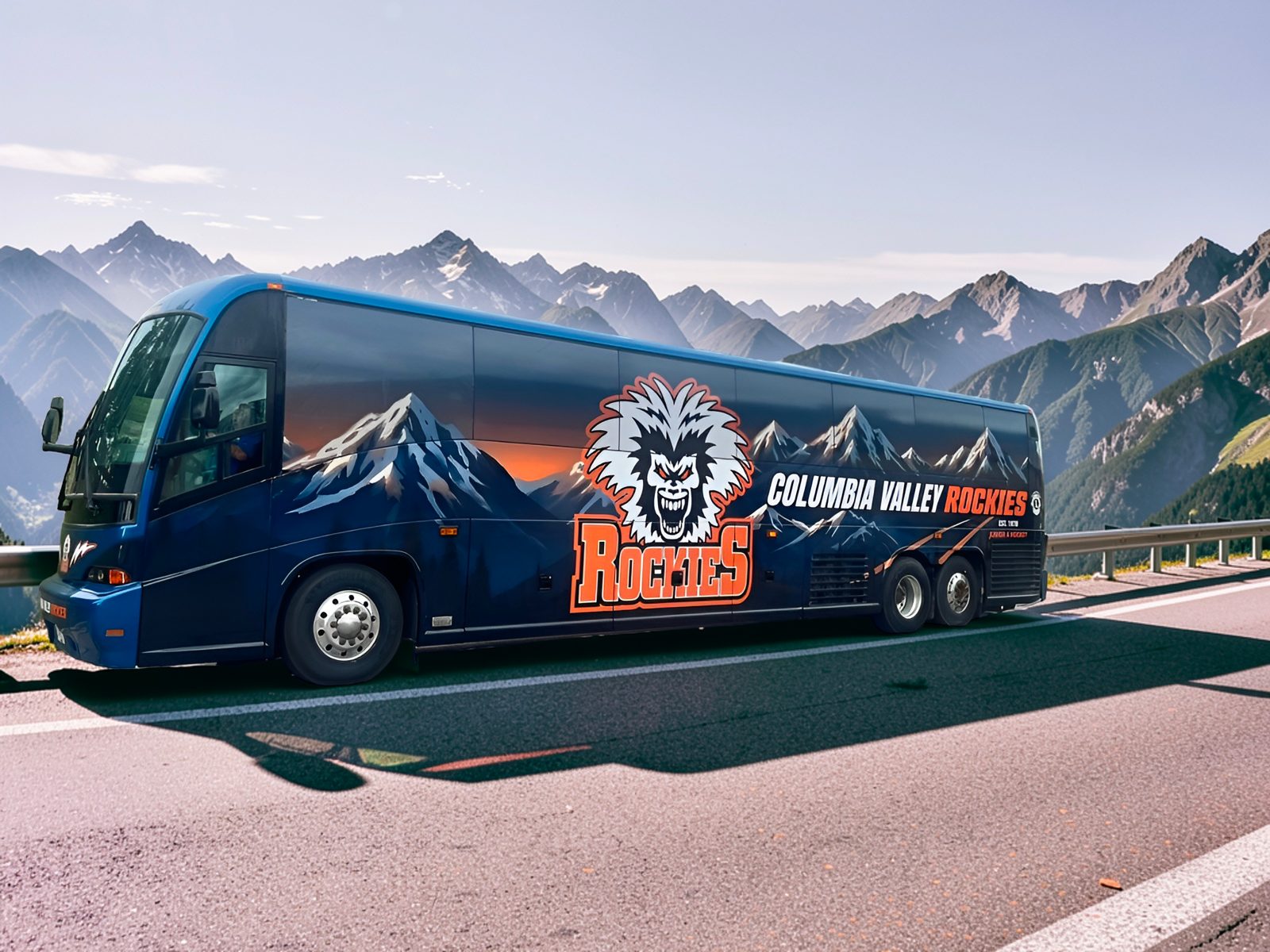Columbia Valley Rockies team bus with full KingSkinz wrap