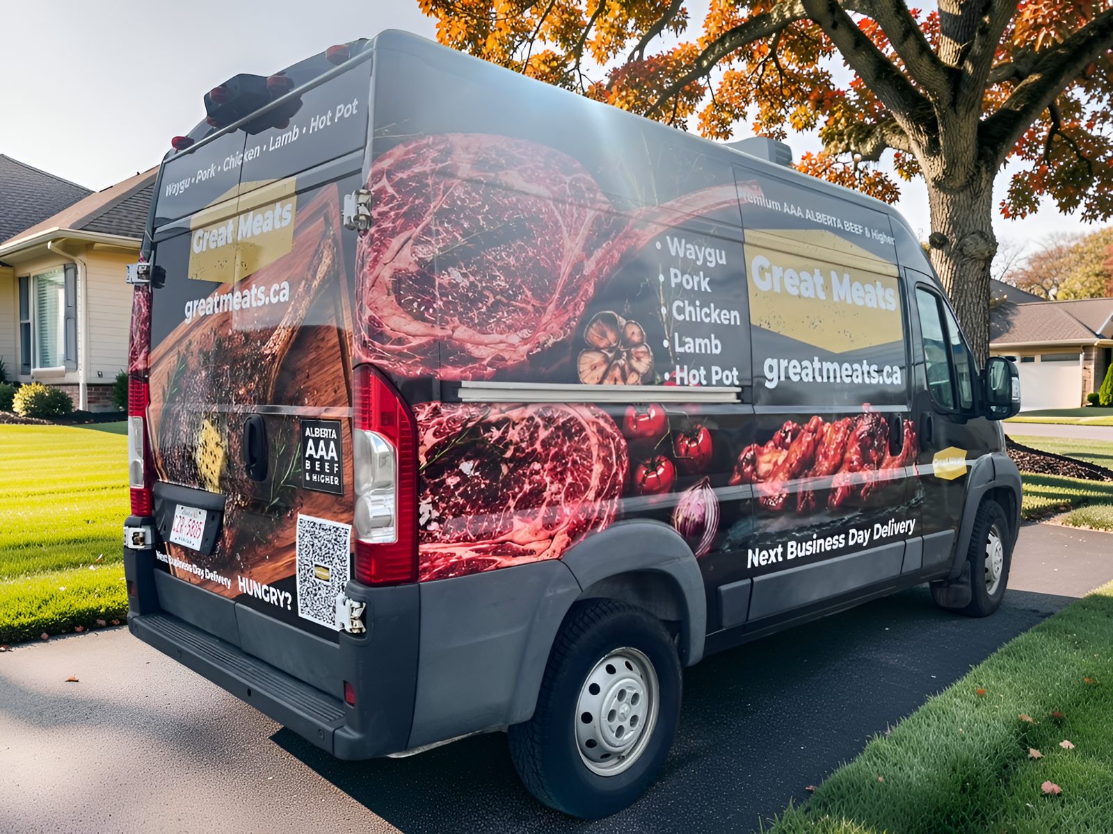 Great Meats delivery van with full KingSkinz wrap